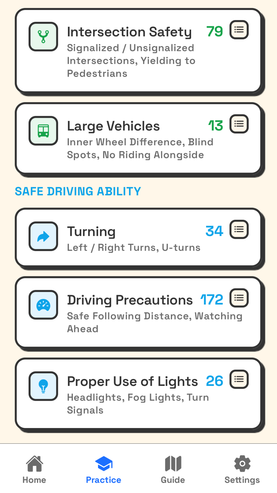 Practice by category